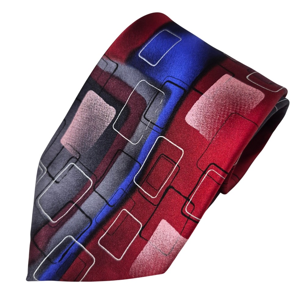 J. Garcia Tie Mens Red Blue Space Containers Collection 56 Abstract Silk Necktie